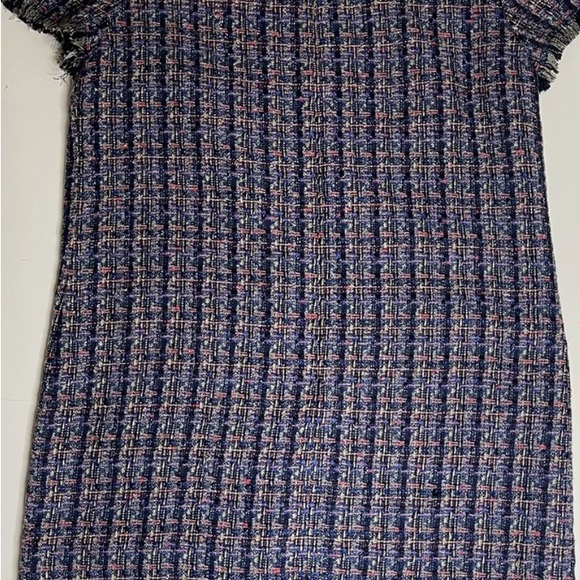 Ann Taylor Lined Blue Tweed Short Sleeve Sheath Dress With Pockets Women’s Sz 8 - Picture 8 of 8